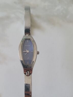 Vintage Fossil Silver Bangle Watch with Blue Dial
